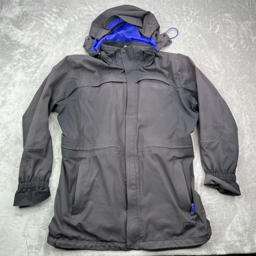 REI Jacket Womens Large Black E1 Element Detachable Hood Lined Ski Long Full Zip